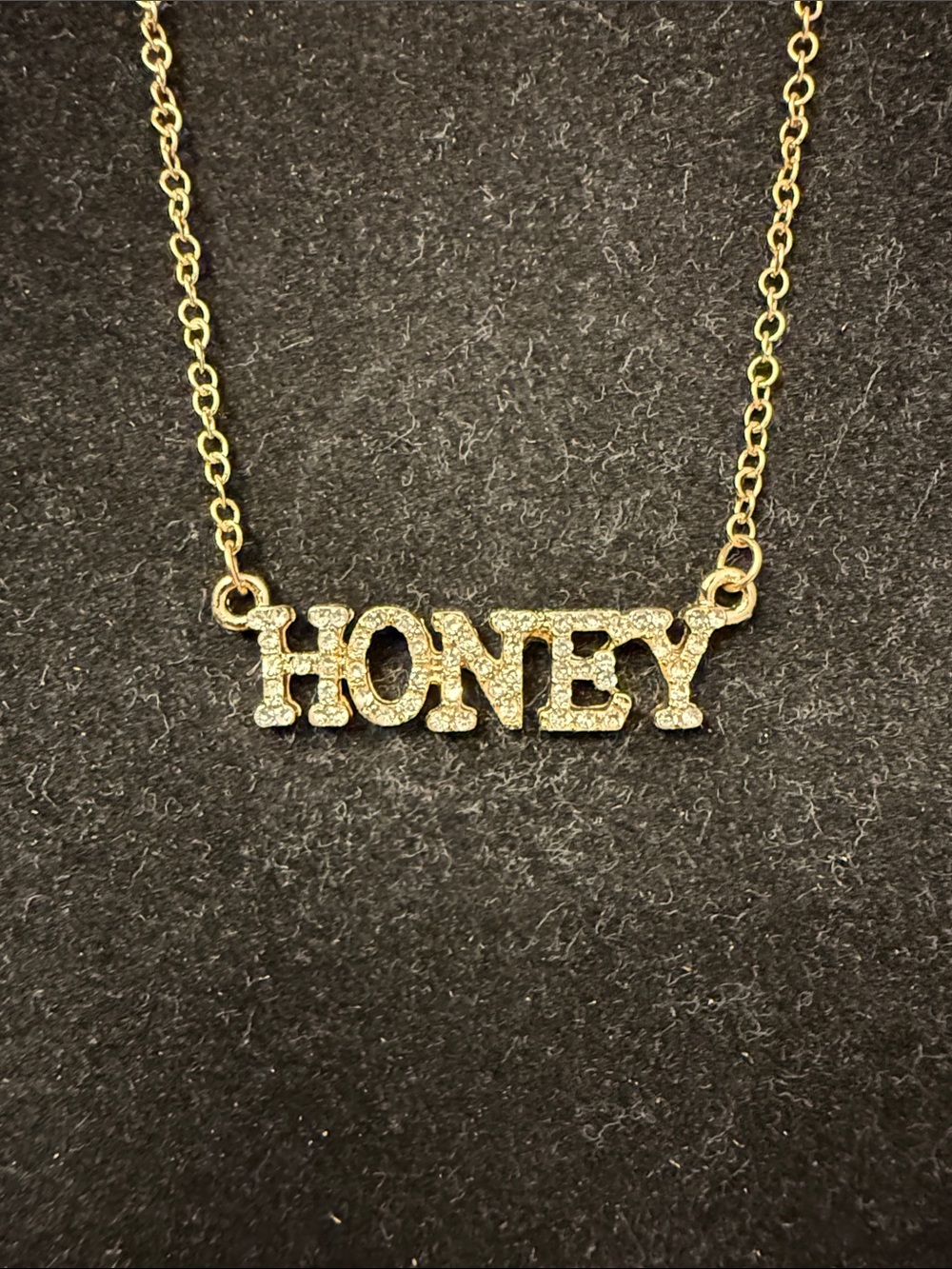 Gold Tone 'HONEY' Pave Nameplate Necklace